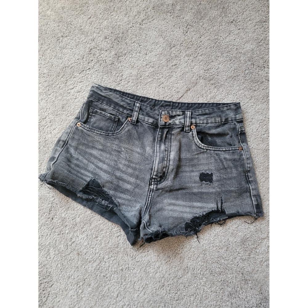 Aeropostale Distressed Black-Grey Denim Shorts